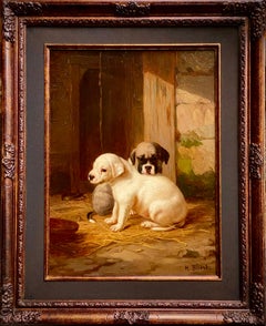 « Les Puppies » d'Henri Baert, 19e siècle, peintre belge, signé en bas à gauche