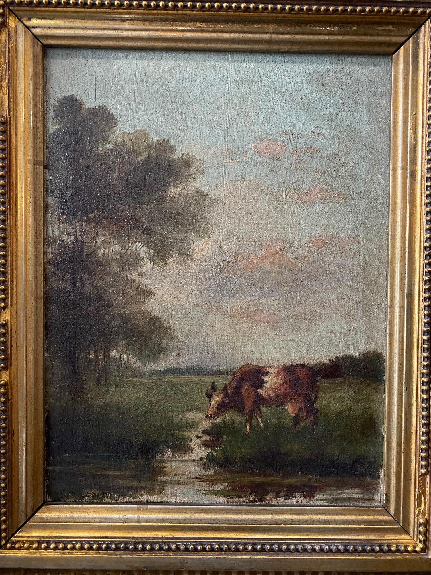 Oil on canvas with original frame. 
Total size with frame 42x49x7 cm 
Signed H. Baes (Belgian Artist from 19th century) 