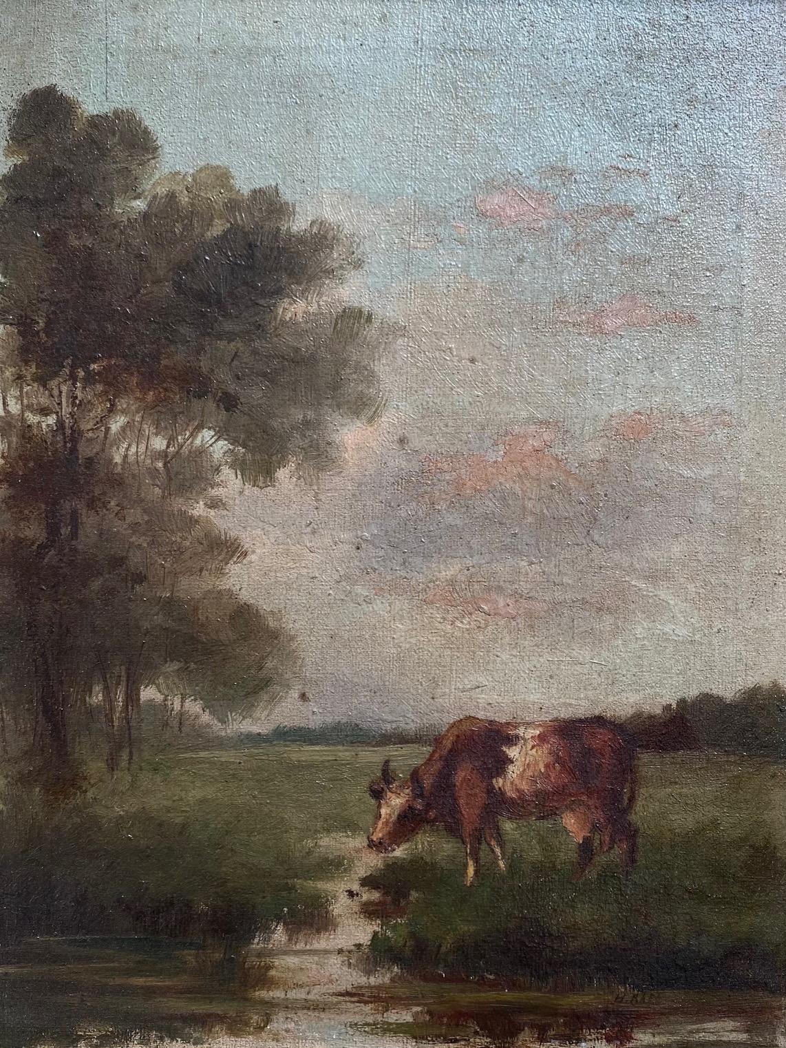 cows in a field painting