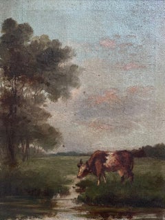 Cow in a field att. to Henri Baes - Oil on canvas 24x31 cm