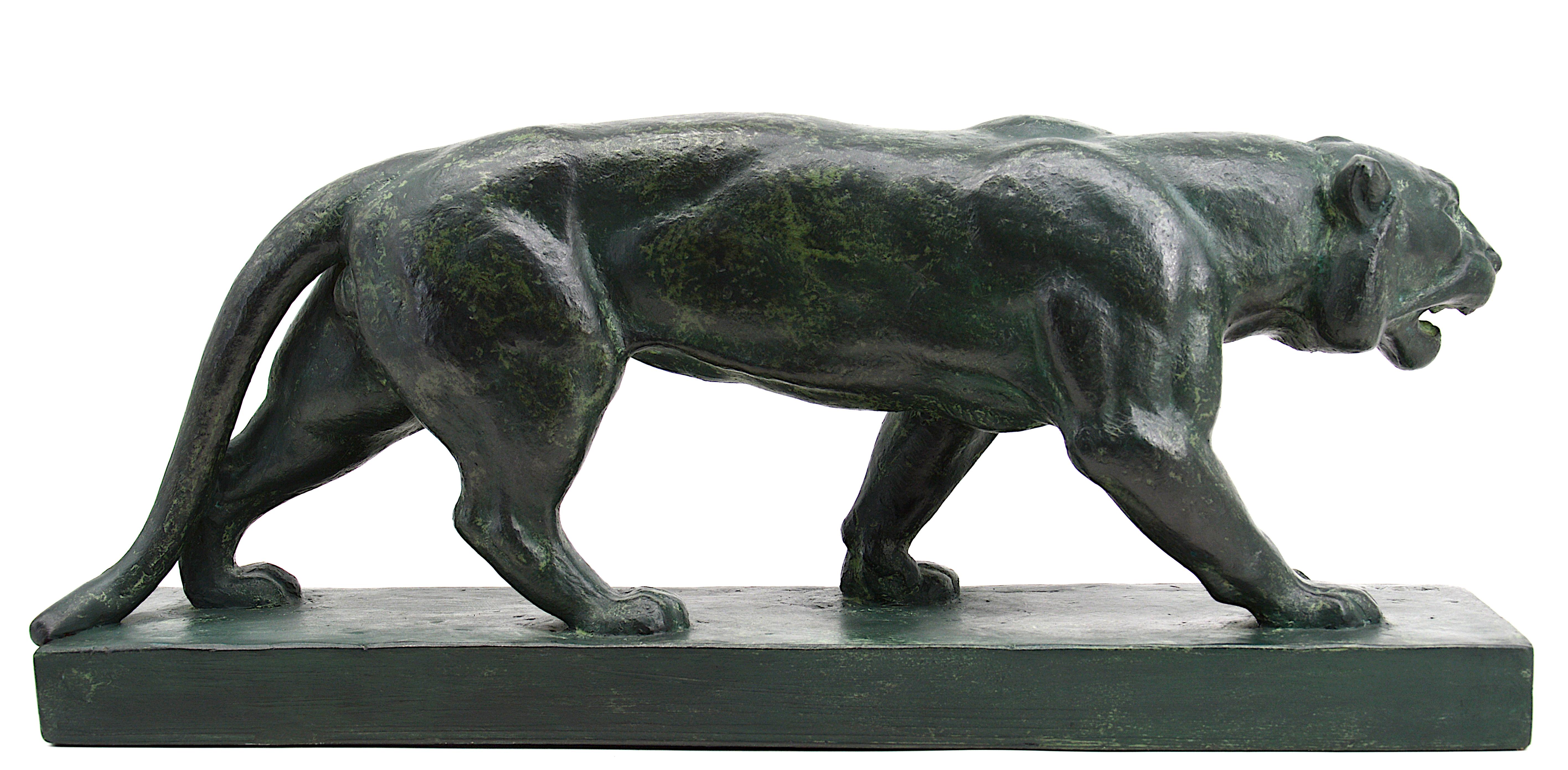 Milieu du XXe siècle Henri Bargas, grande sculpture française Art déco de tigre en terre cuite, années 1930 en vente