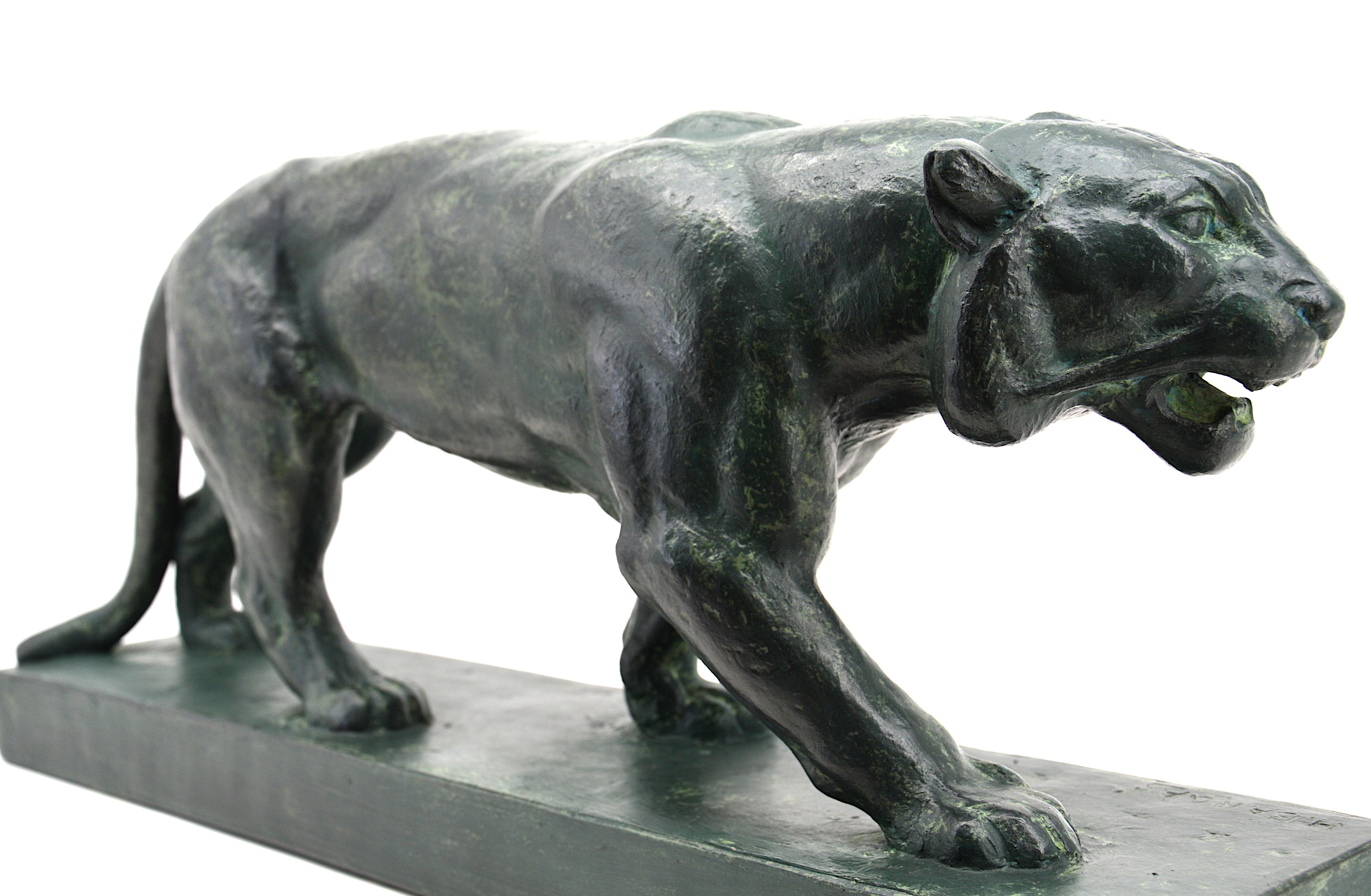 Henri Bargas, grande sculpture française Art déco de tigre en terre cuite, années 1930 en vente 2
