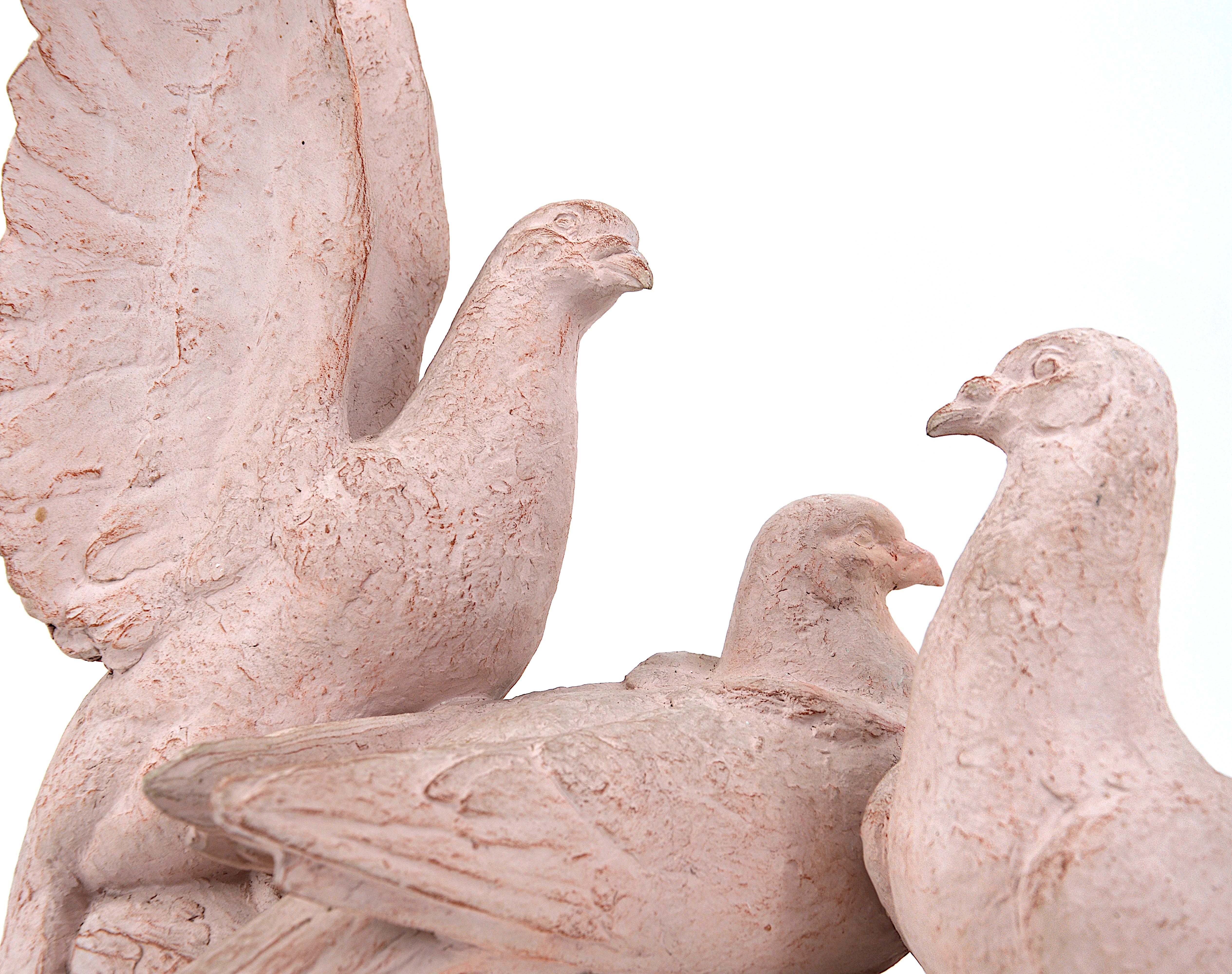 Henri Bargas, the Three Doves, French Art Deco Terracotta, 1920s In Excellent Condition For Sale In Saint-Amans-des-Cots, FR