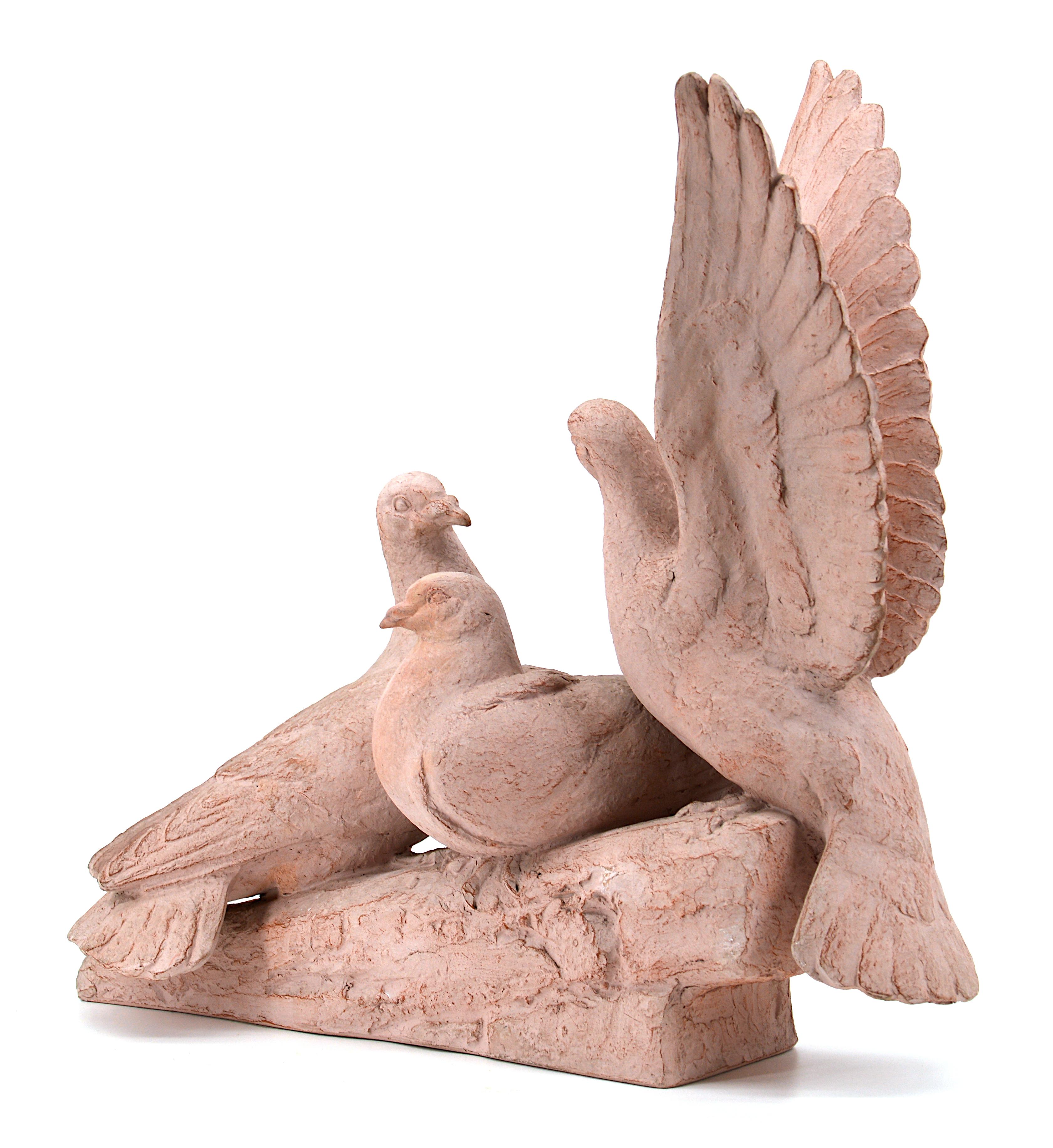 Henri Bargas, Las tres palomas, terracota francesa Art Déco, 1920 principios del siglo XX en venta