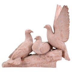 Antique Henri Bargas, the Three Doves, French Art Deco Terracotta, 1920s