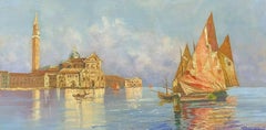 HUGE 1940s FRENCH IMPRESSIONIST SIGNED OIL - THE VENICE LAGOON - BEAUTIFUL COLOR