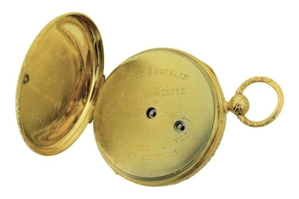 Henri Beguelin 18Kt. Massivgold Hochwertige Schweizer Schlüsselwind-Taschenuhr um 1840 für Damen oder Herren im Angebot
