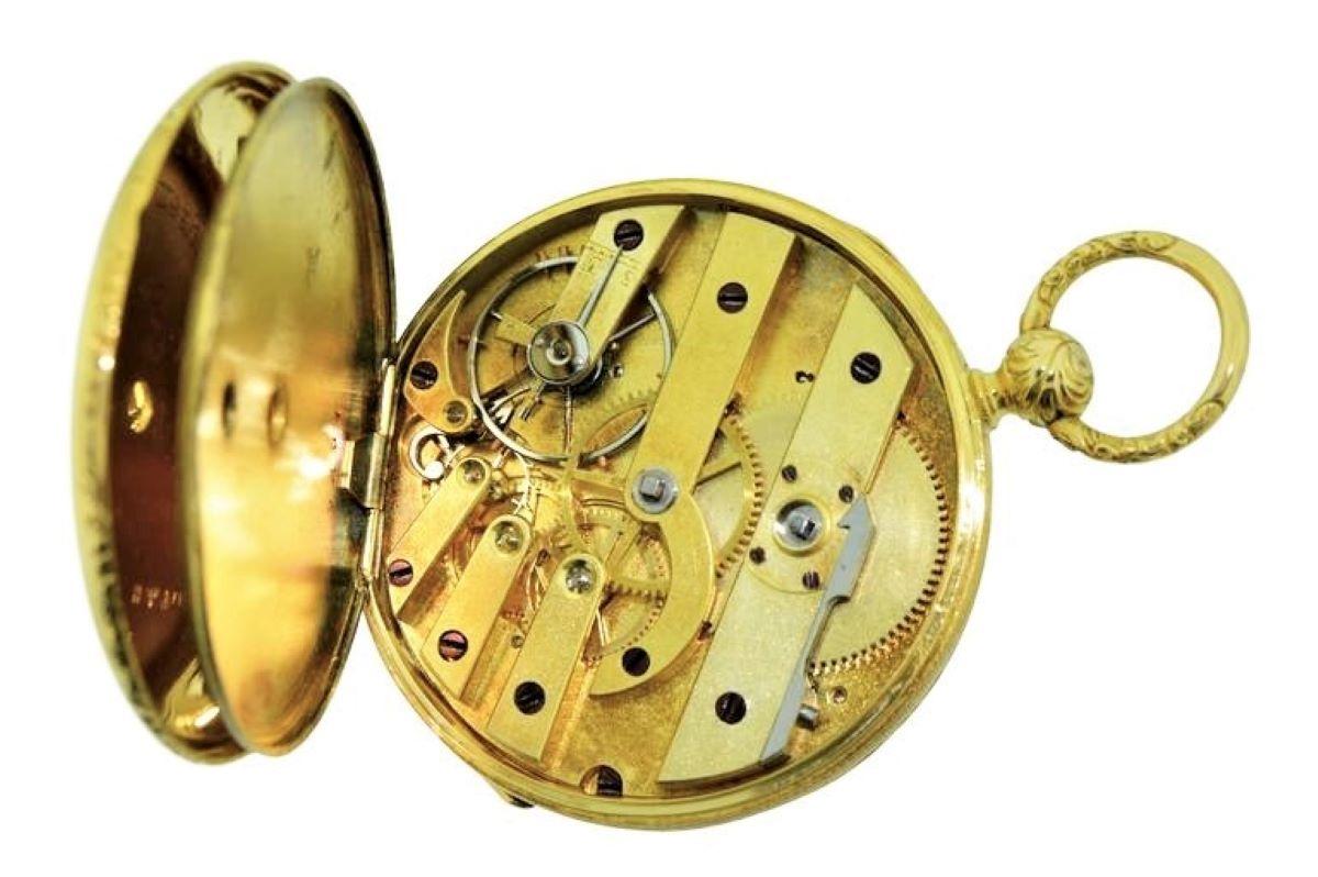 Henri Beguelin 18Kt. Massivgold Hochwertige Schweizer Schlüsselwind-Taschenuhr um 1840 im Angebot 1
