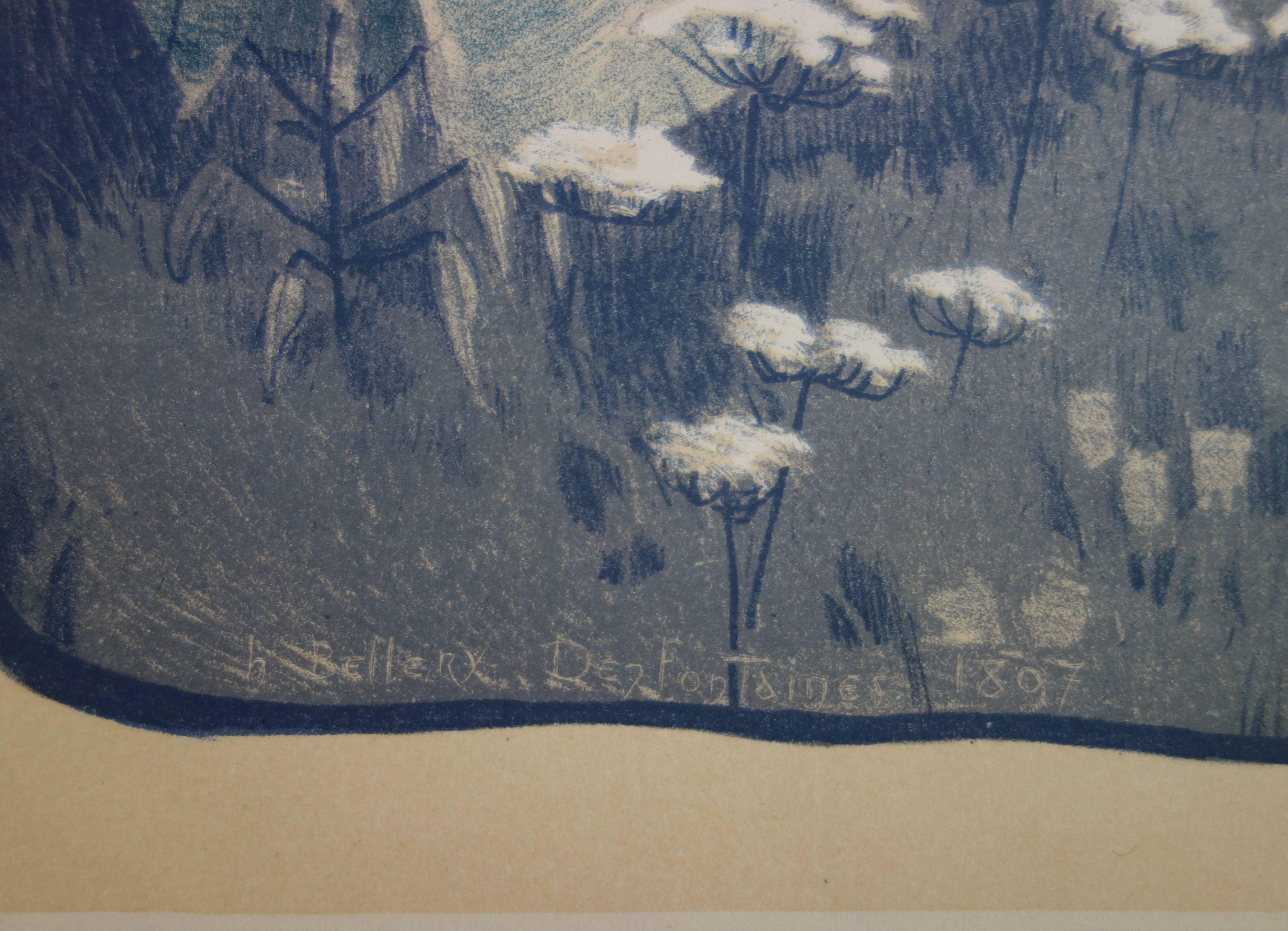 Enigma (Apparition dans un rêve bleu) - Lithographie originale - 1897 - Print de Henri Bellery-Desfontaines
