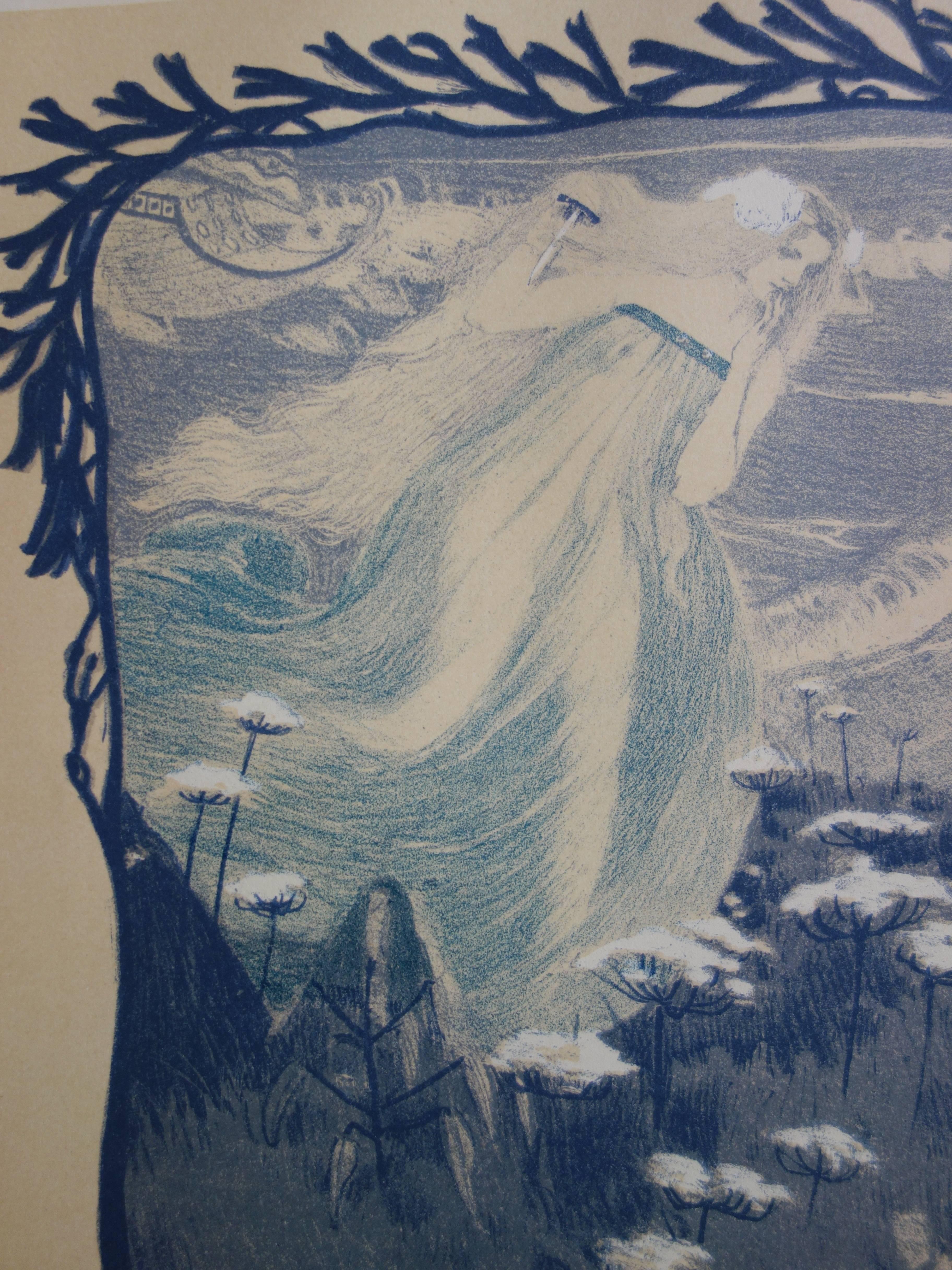 Enigma (Apparition dans un rêve bleu) - Lithographie originale - 1897 - Gris Figurative Print par Henri Bellery-Desfontaines