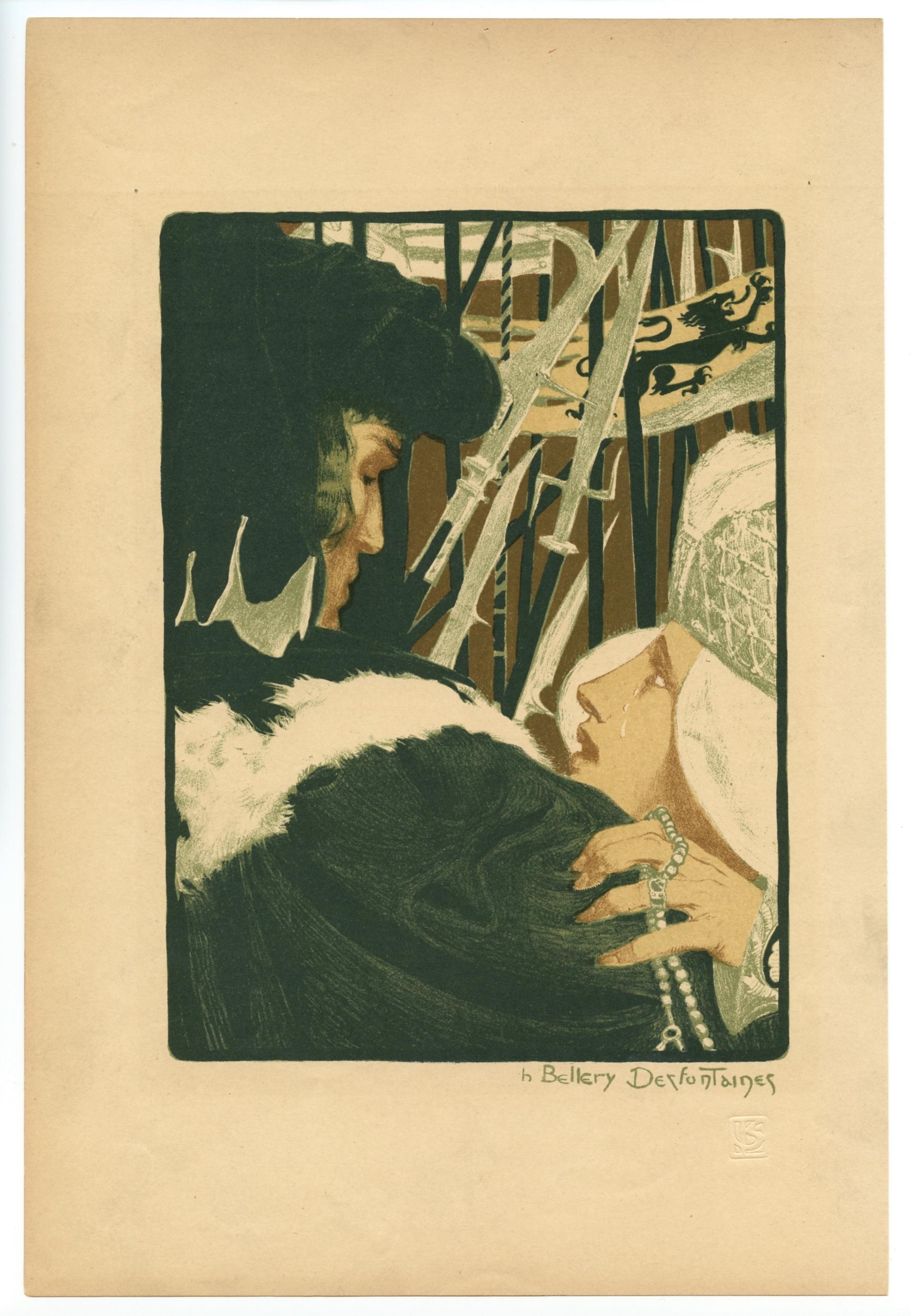 "L'Imploration" original lithograph - Print by Henri Bellery-Desfontaines
