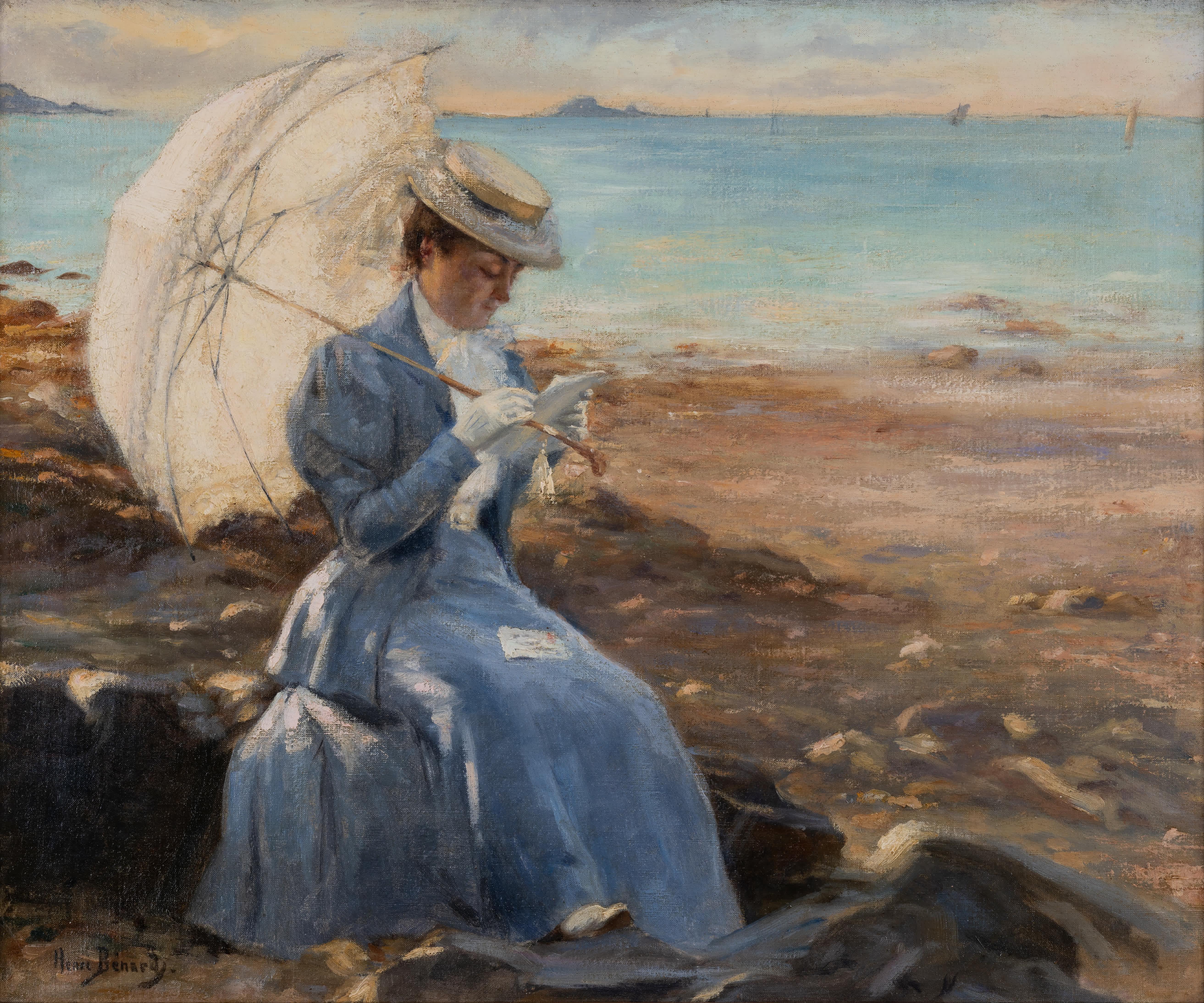 A Love Letter by the Sea - Painting by Henri Benard
