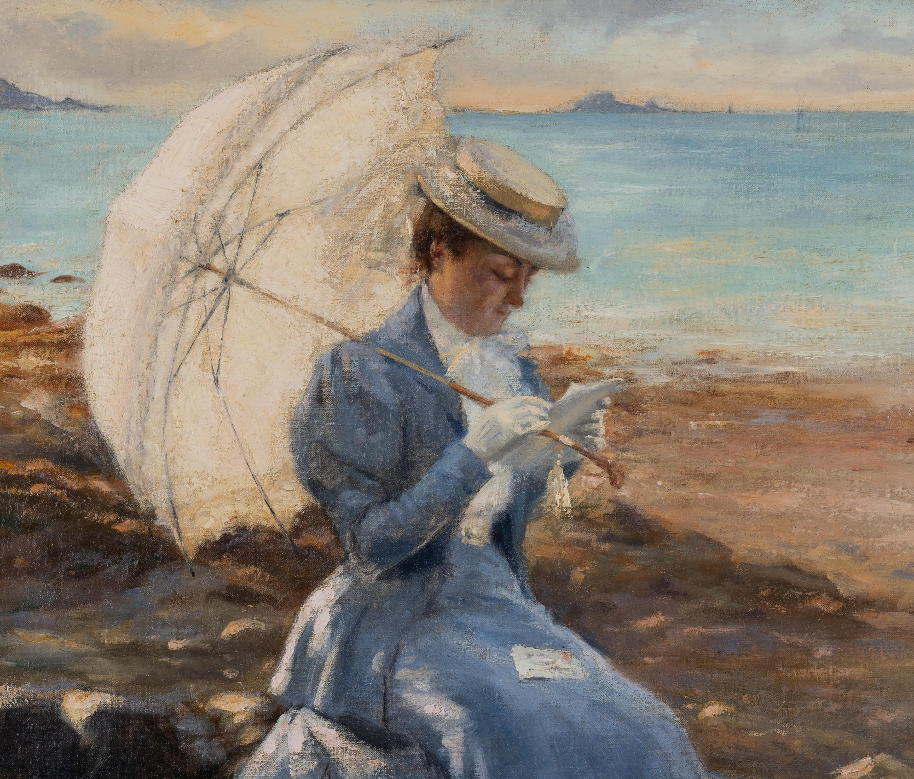 A Love Letter by the Sea - Impressionist Painting by Henri Benard
