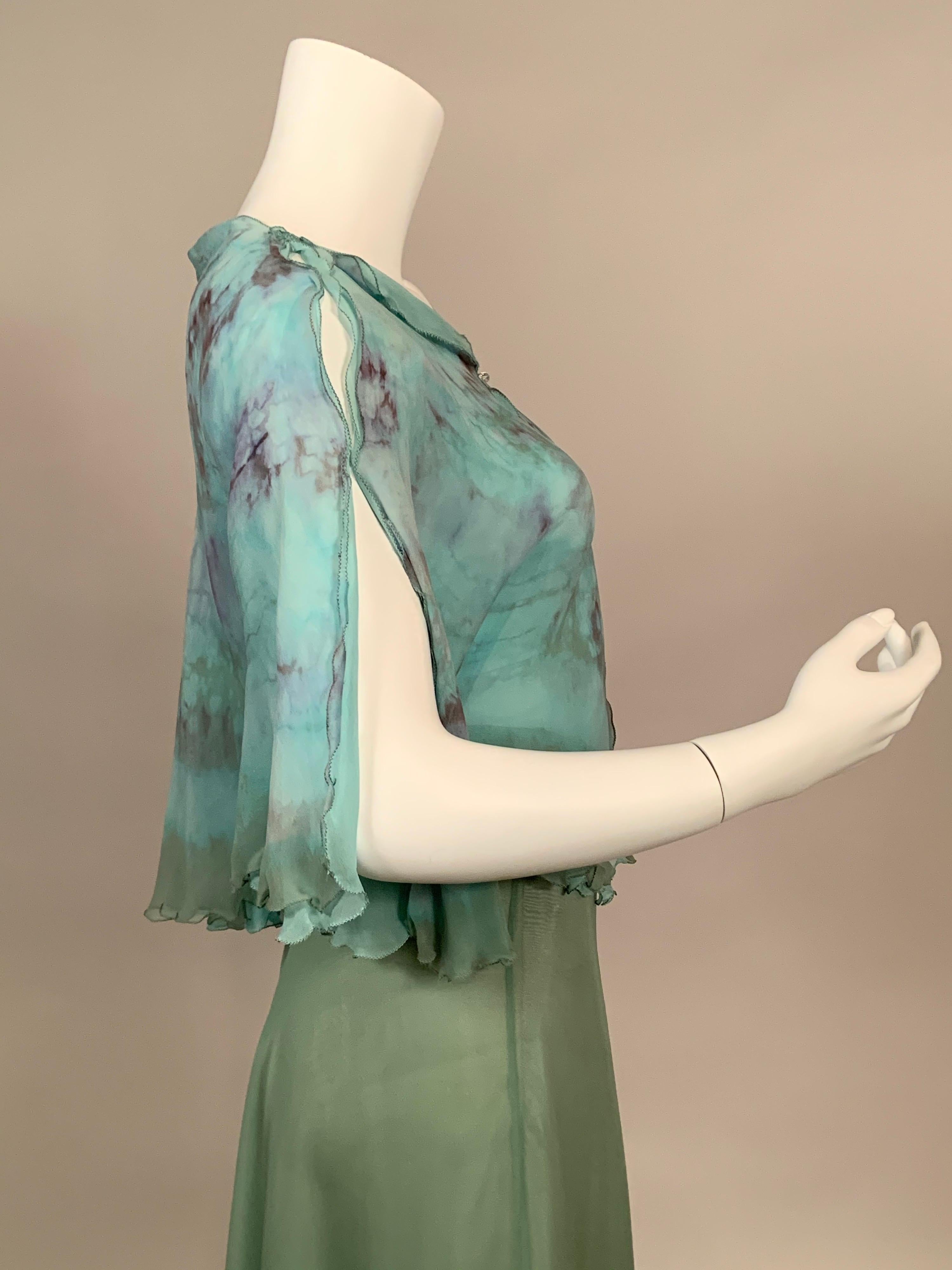 Women's Henri Bendel 1970's Tie Dyed Silk Chiffon Top and Eau de Nil Silk Chiffon Skirt 