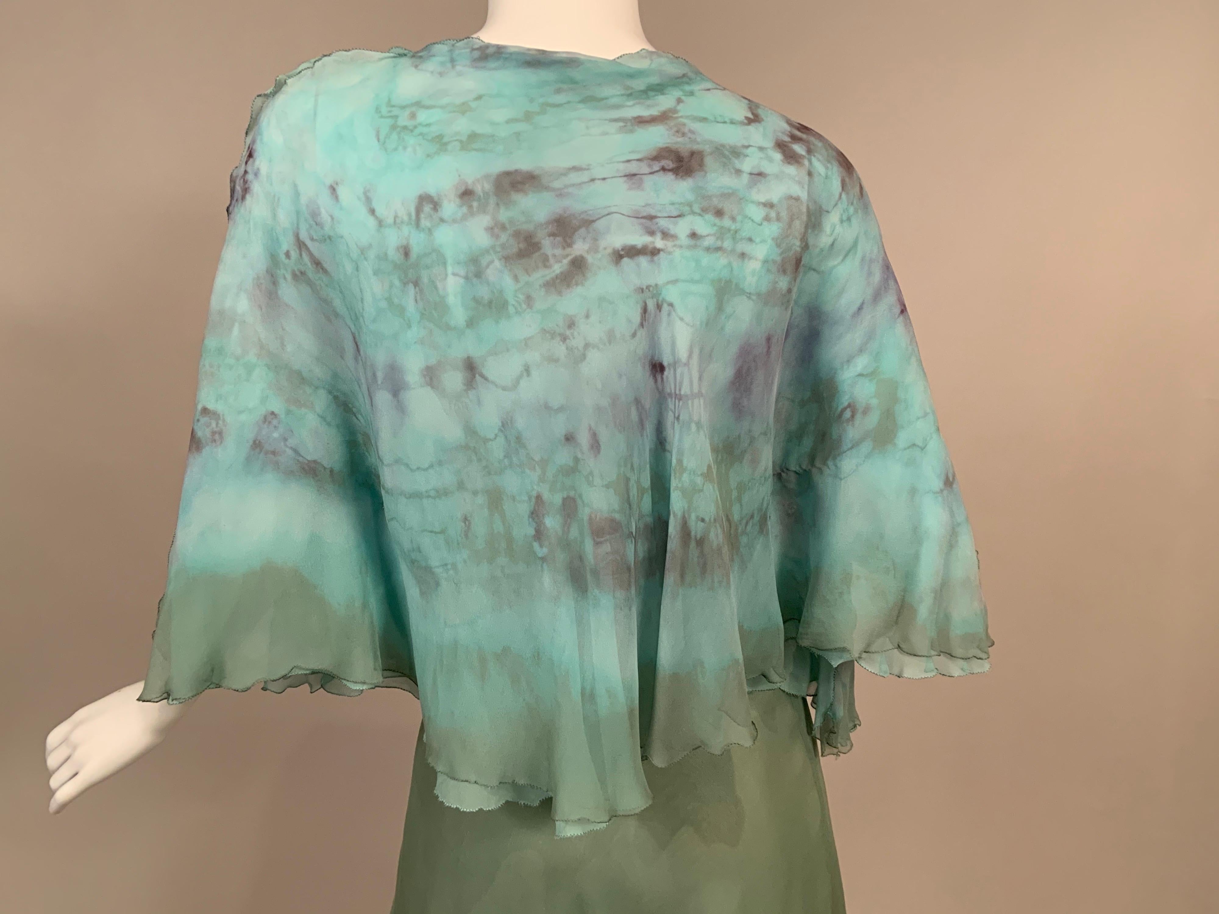 Henri Bendel 1970's Tie Dyed Silk Chiffon Top and Eau de Nil Silk Chiffon Skirt  3