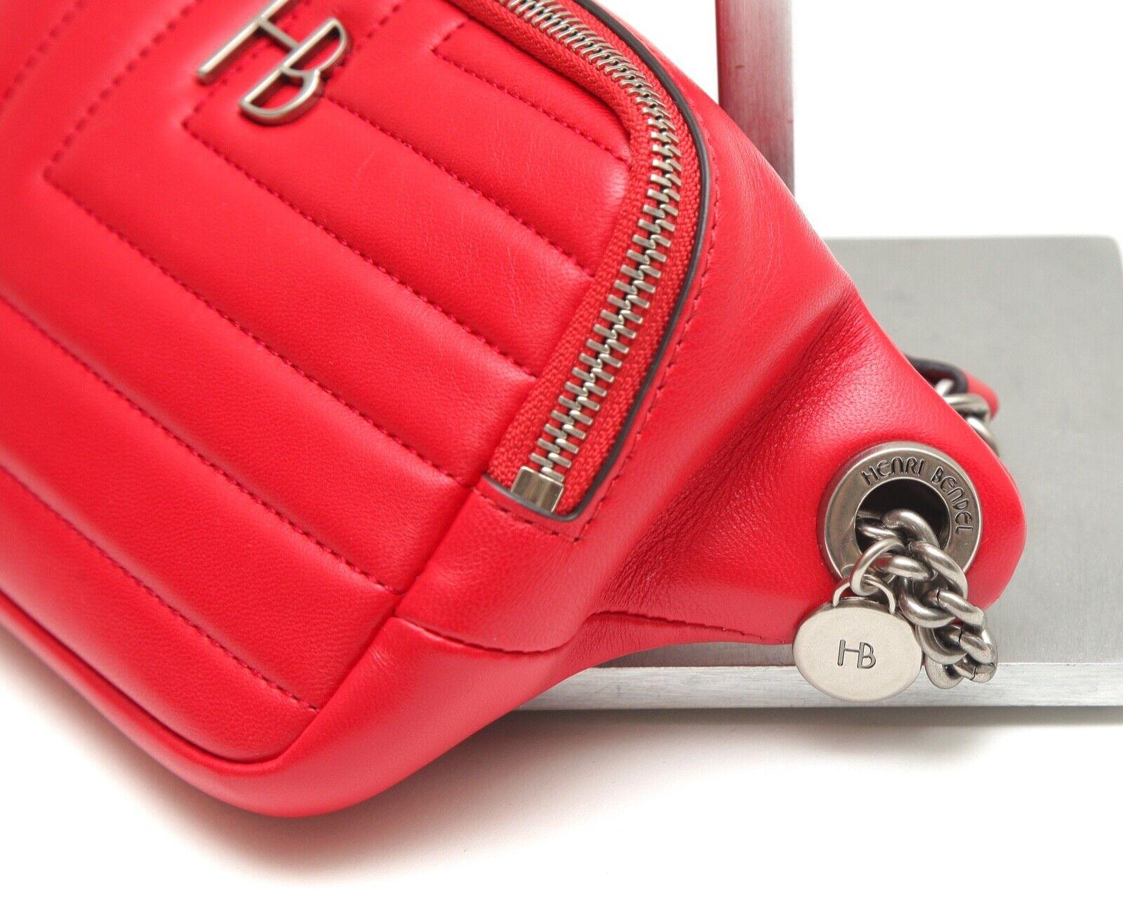 HENRI BENDEL Belt Bag Red Leather Quilted Gunmetal Hardware Credit Cards NEW In Excellent Condition For Sale In Hollywood, FL