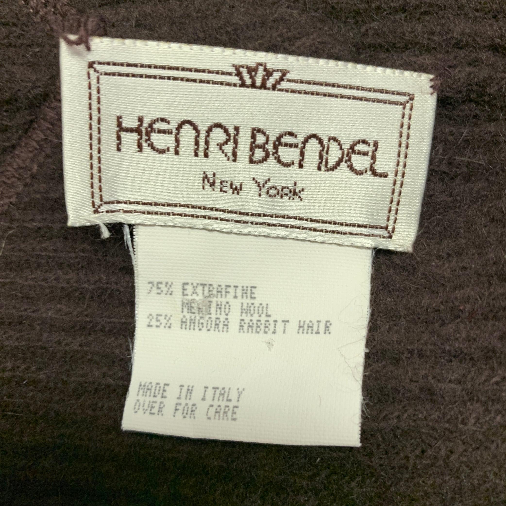 HENRY BENDEL Châle écharpe en tricot de laine mérinos angora lapin côtelée marron Excellent état - En vente à San Francisco, CA