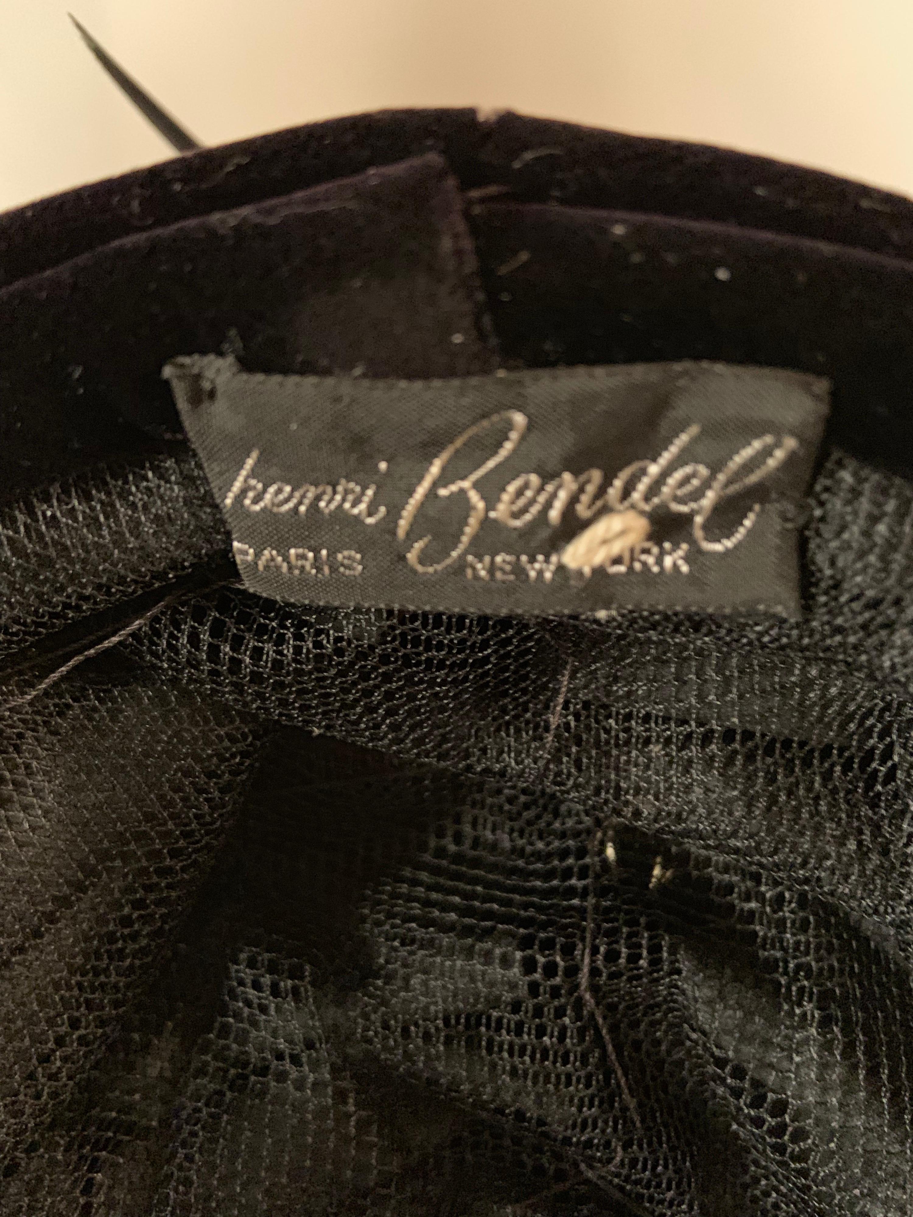 Henri Bendel Feather Trimmed Black Velvet Cocktail Hat 1
