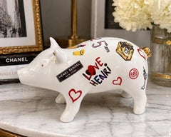 Henri Bendel New York Ceramic Piggy Bank, “Love Henri” NYC Motif, Gold Accents
