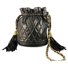 HENRI BENDEL Vintage Black Gold Quilted Leather Chain Crossbody Bucket Bag