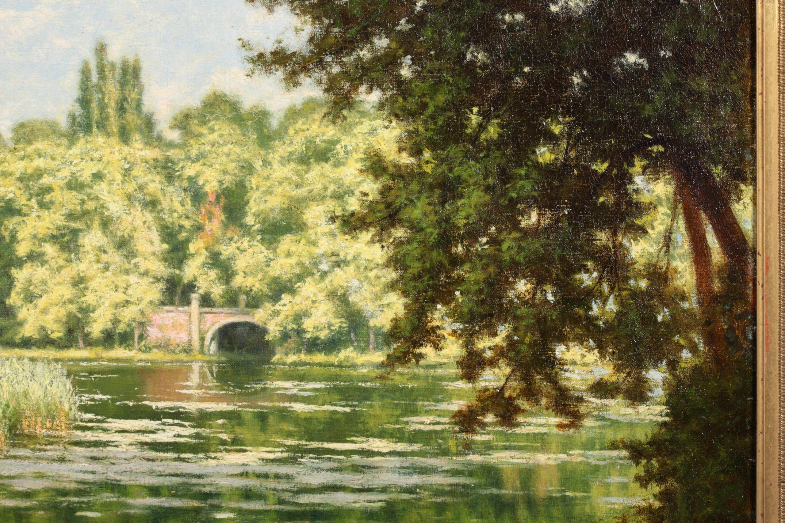 Villeneuve - l'etang - Ninfee - Paesaggio realista dipinto a olio da Henri Biva 4