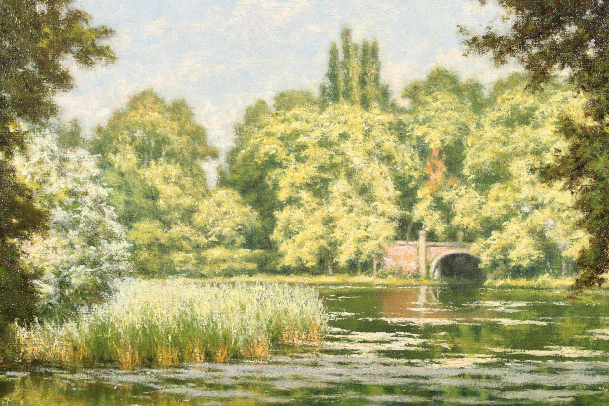 Villeneuve - l'etang - Ninfee - Paesaggio realista dipinto a olio da Henri Biva 5