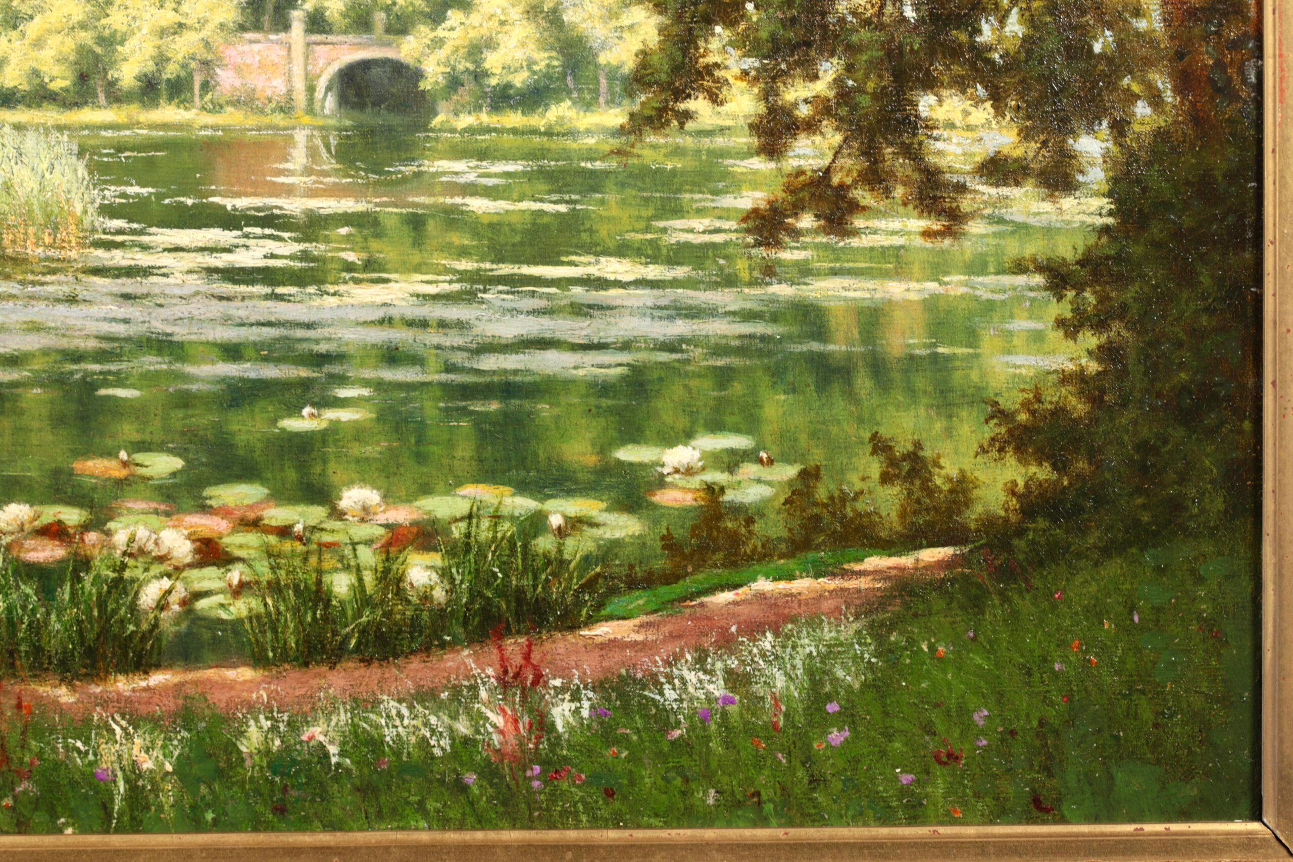 Villeneuve - l'etang - Ninfee - Paesaggio realista dipinto a olio da Henri Biva 7