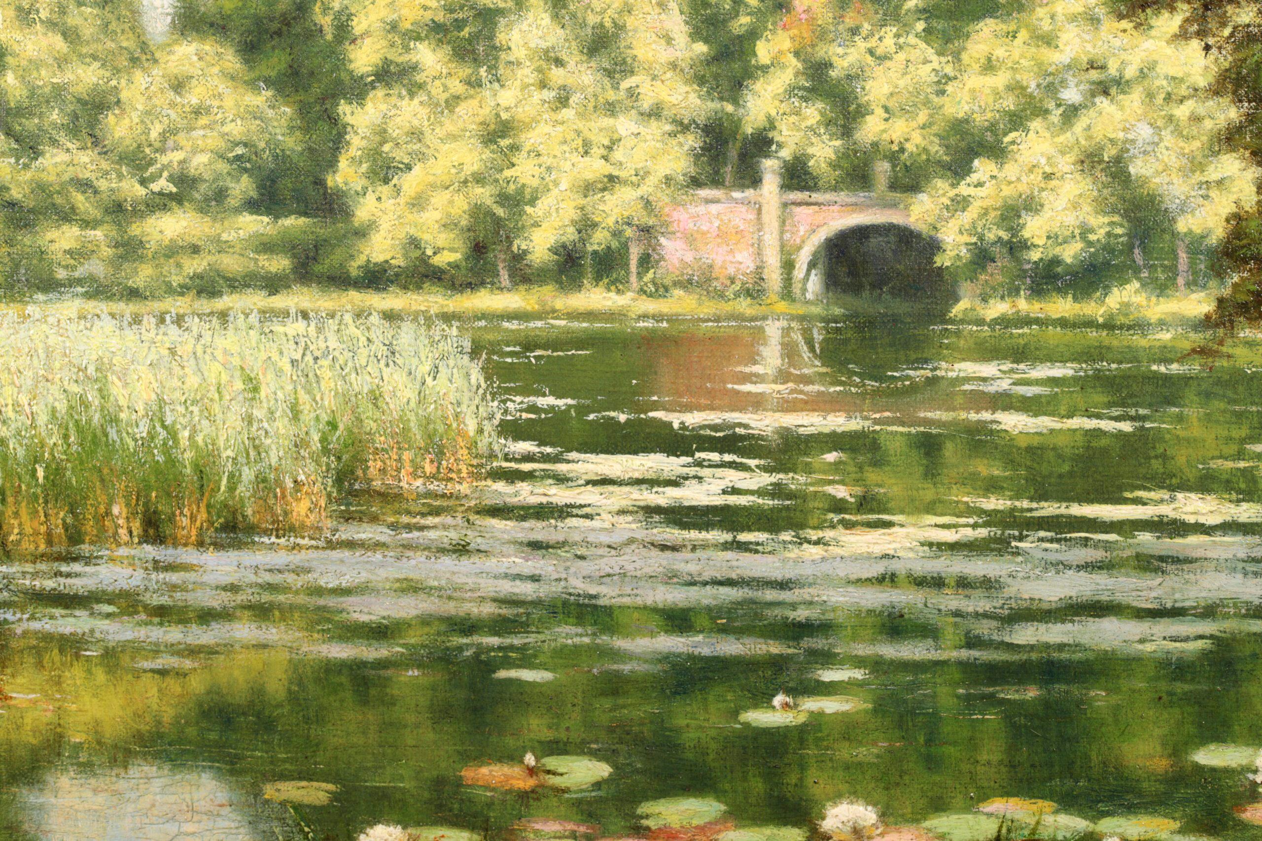 Villeneuve - l'etang - Ninfee - Paesaggio realista dipinto a olio da Henri Biva 8