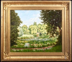 Villeneuve - l'etang - Ninfee - Paesaggio realista dipinto a olio da Henri Biva