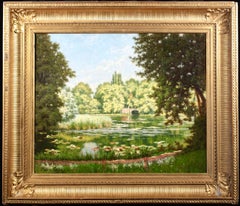 Villeneuve - l'etang - Waterlilies -Realist Landscape Oil Painting by Henri Biva