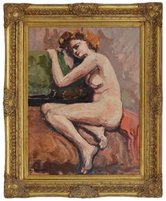 Vintage Henri BOCCARA, Nude on the sofa, Oil on cardboard