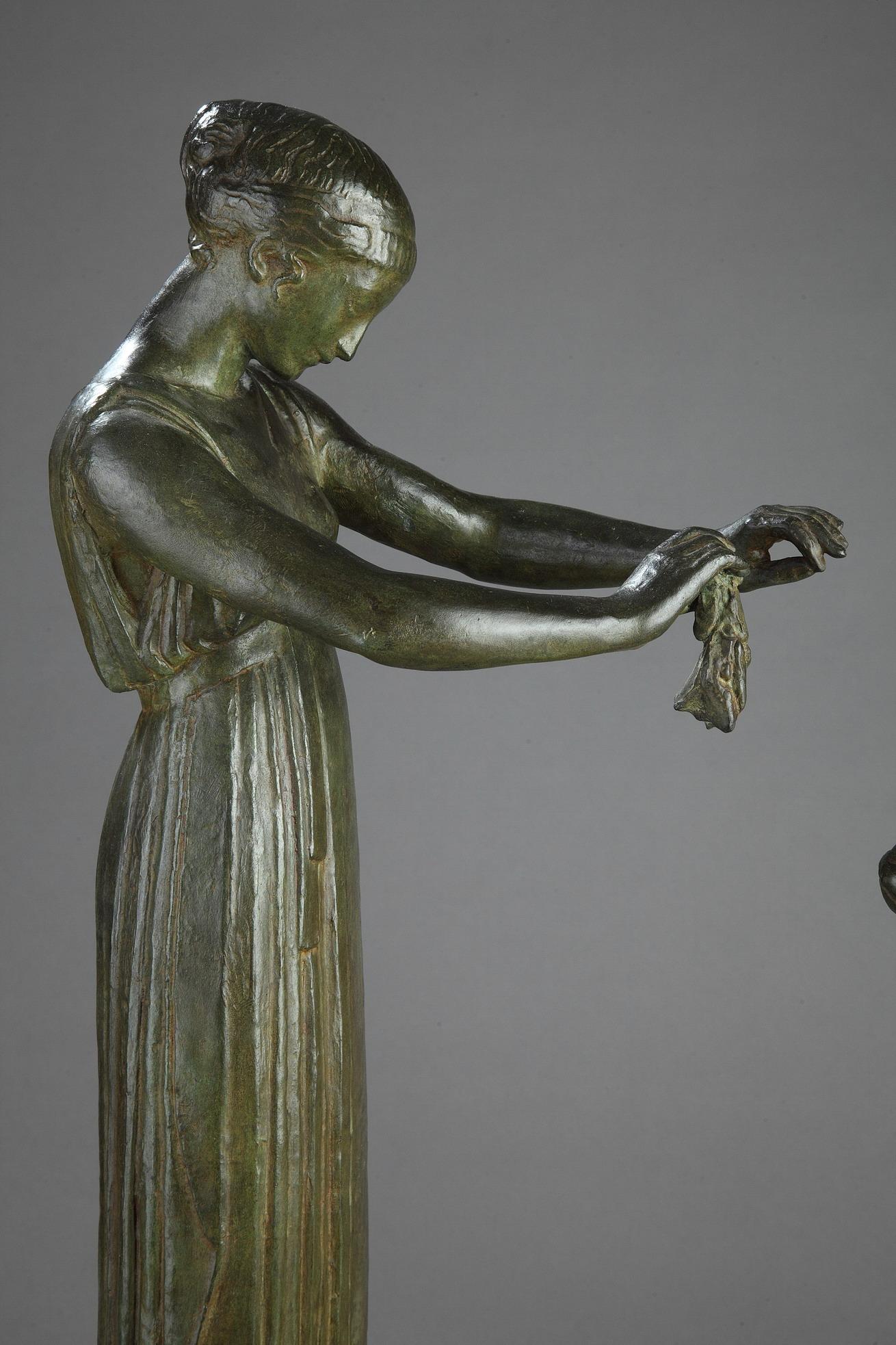 Woman and Gazelle, bronze sculpture - Sculpture by Henri Bouchard