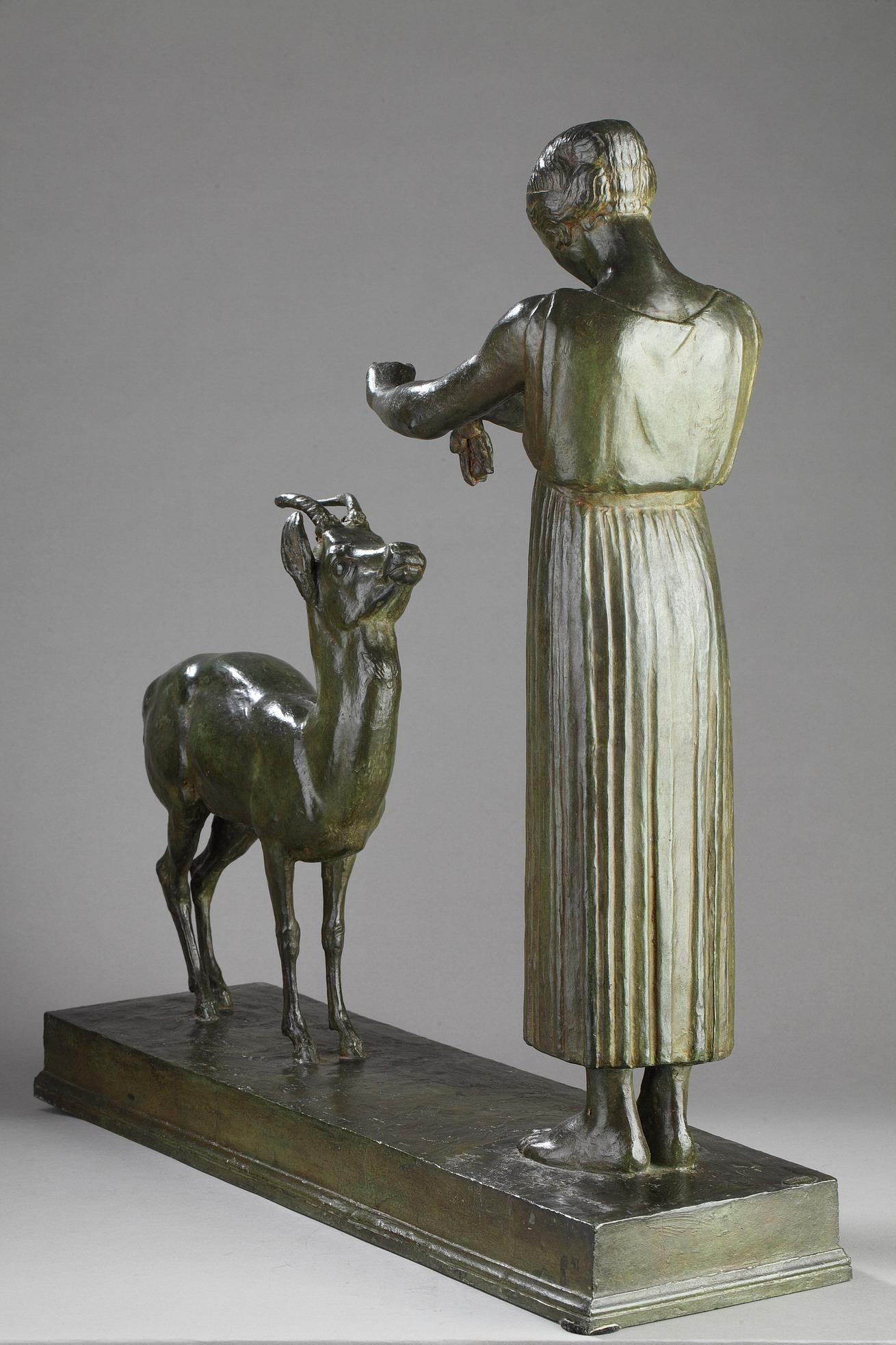 Woman and Gazelle, bronze sculpture 1