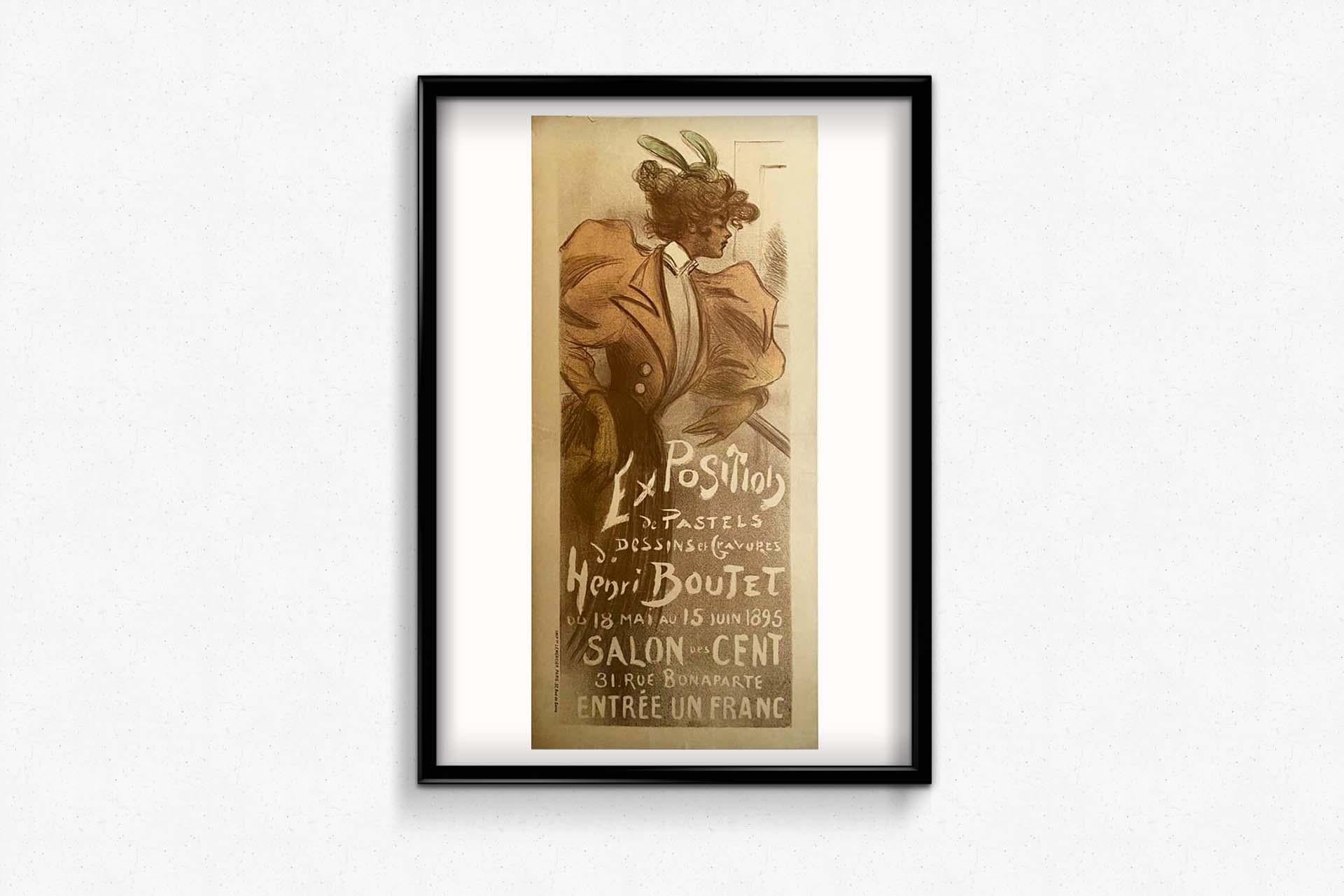 Original 1895 Art Nouveau poster for Henri Boutet's exhibition Salon des cent For Sale 2