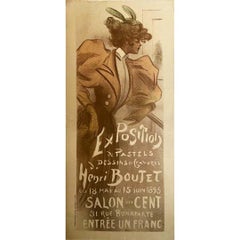 Affiche originale Art nouveau de 1895 pour l'exposition Salon des cents d'Henri Boutet