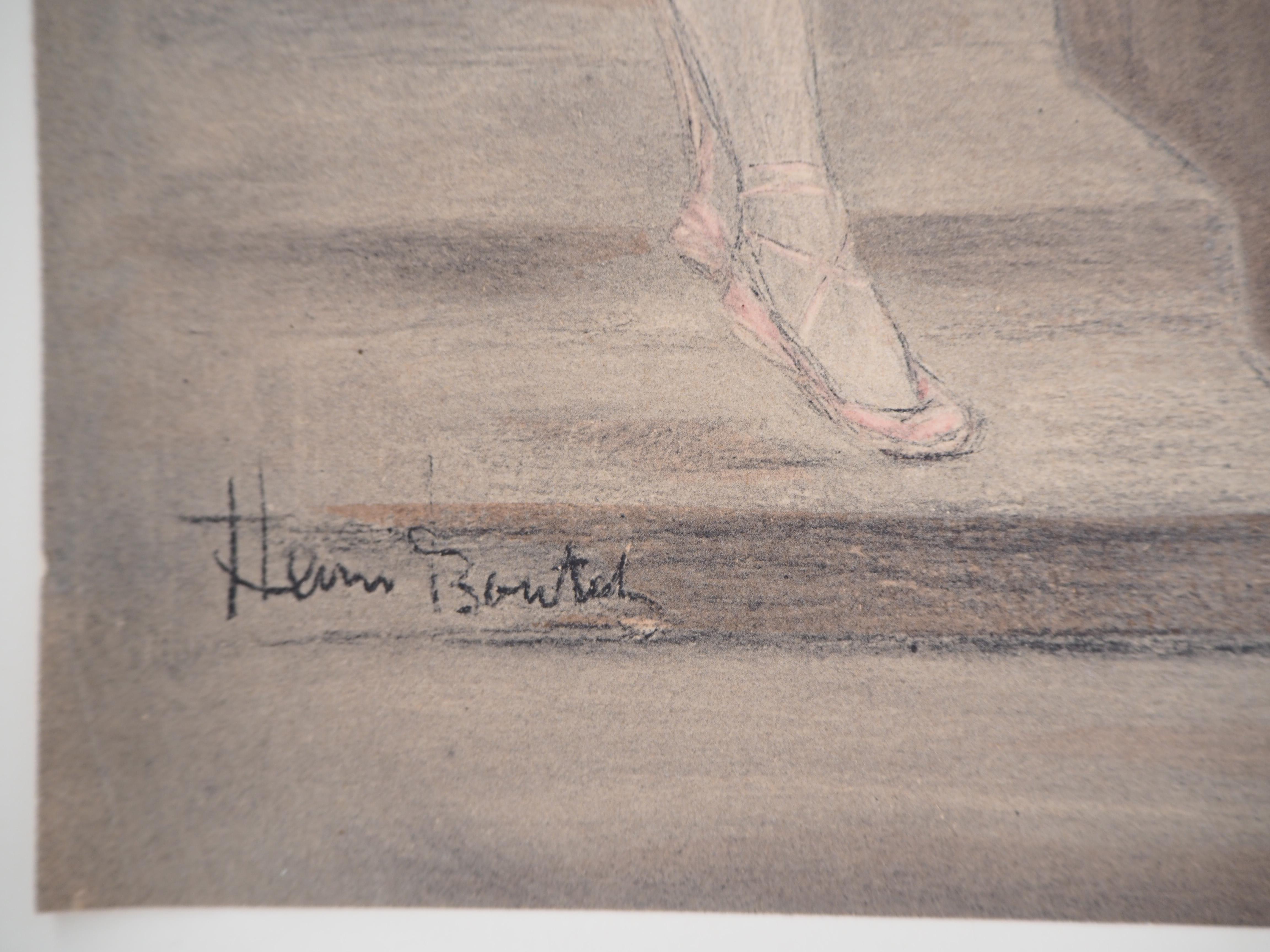 Ópera de París : Bailarina en la Escalera - Litografía original 1897 - Print de Henri Boutet