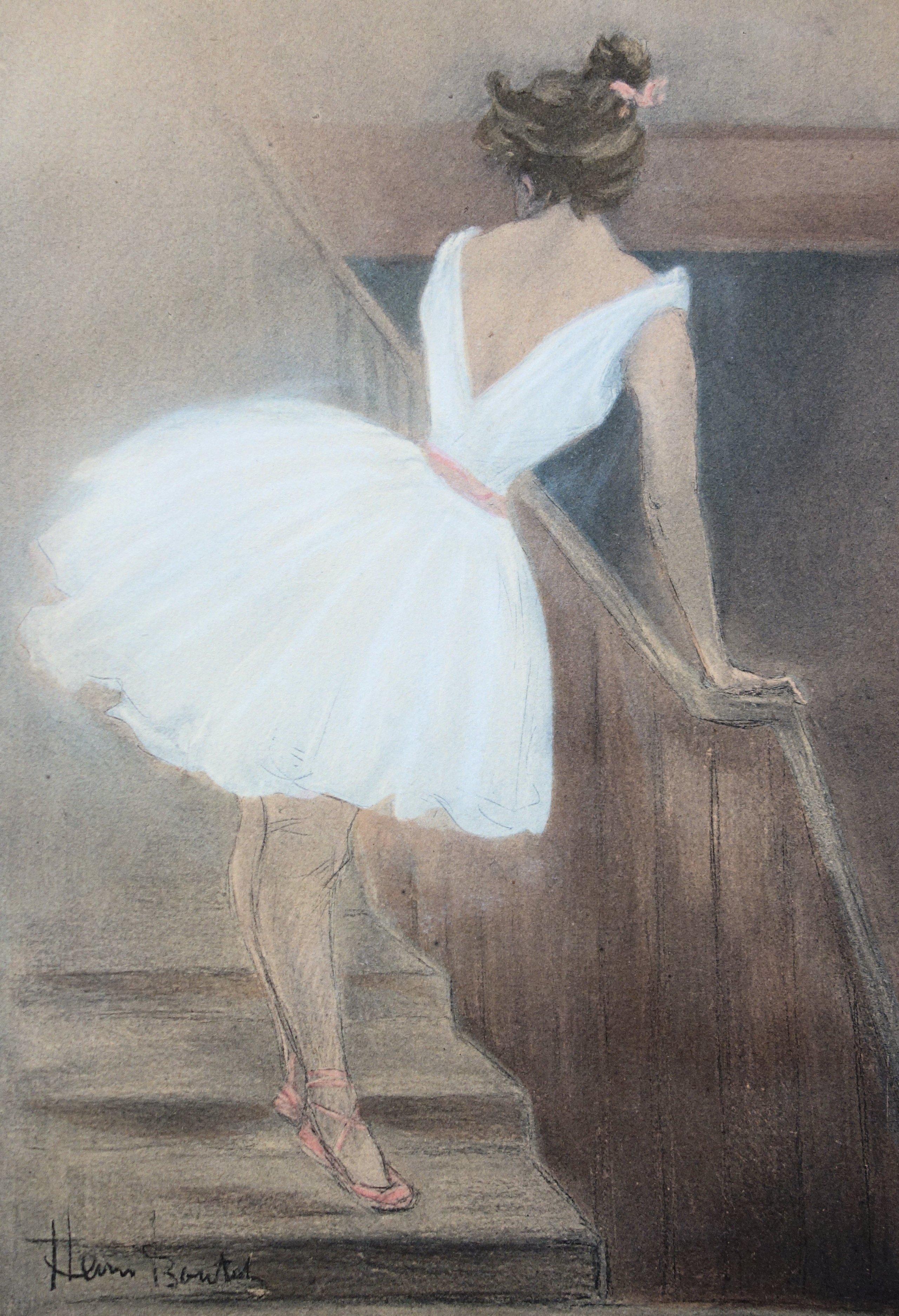 Ópera de París : Bailarina en la Escalera - Litografía original 1897 - Print Art Nouveau de Henri Boutet