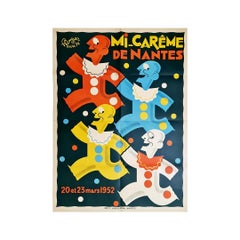 Vintage Original poster illustrated by Henri Bouyer for the Mi-carême of Nantes in 1952