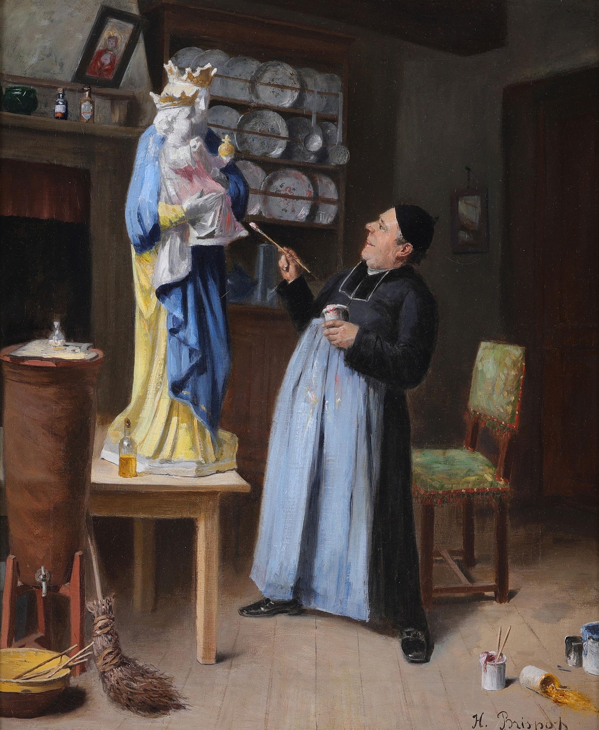Le Cardinal Peinture de la Vierge Marie - Painting de Henri Brispot