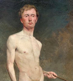 Peinture ancienne de nu académique masculin Henri Brugnot Label de l'exposition 1er prix