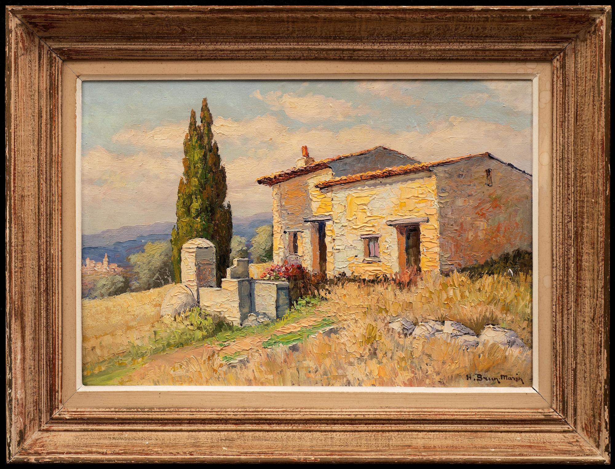 "Provençal Landscape with Cypress Trees In Summer" 
Henri Brun-Marin ca. 1930s
Oil on canvas, signed lower right
(21 x 14 1/4 27 1/2 20 3/4 frame)

Charming mid-20th century painting, oil on canvas signed lower right "H. Brun-Marin," representing an
