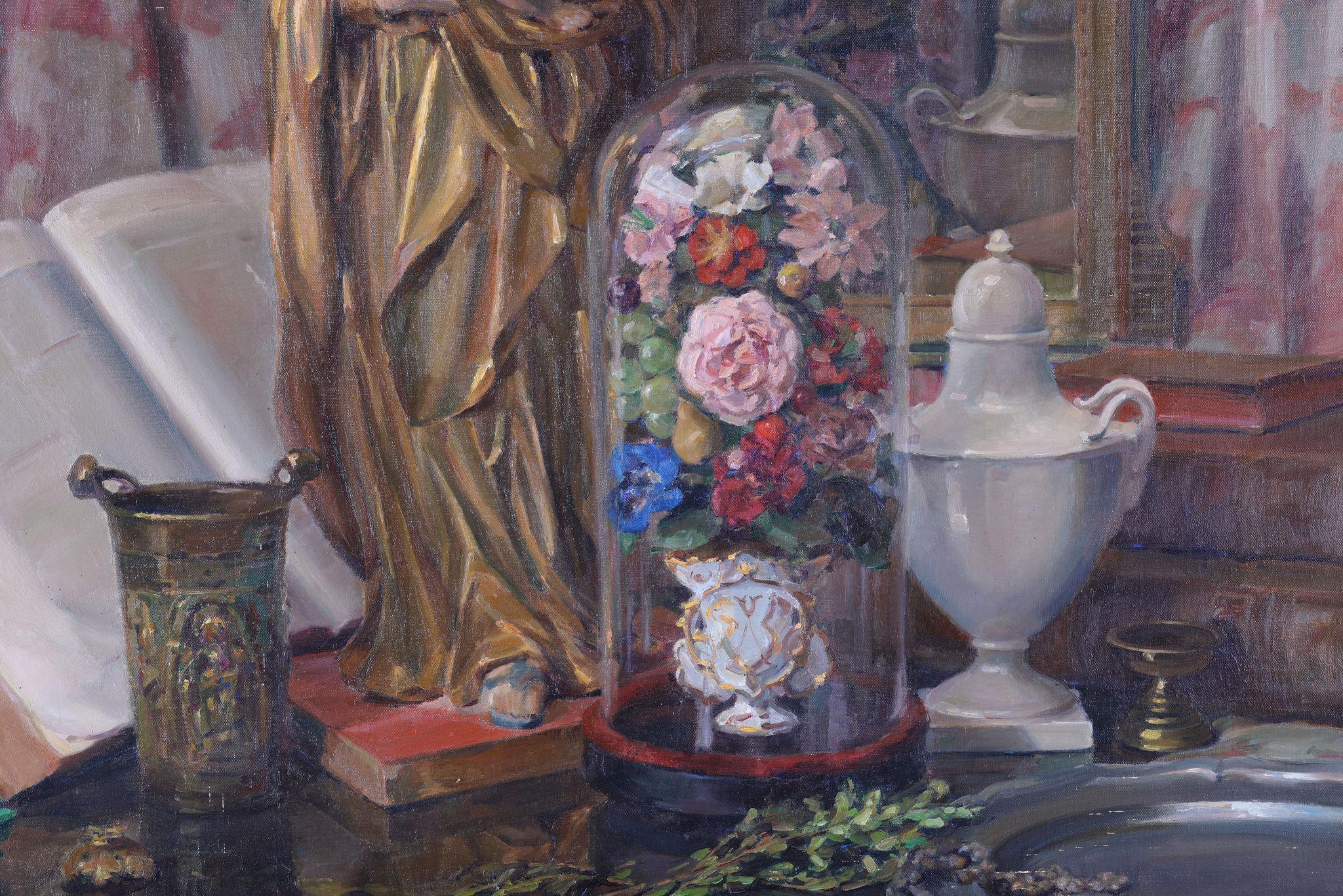 A Still Life of the Madonna, Flowers and a China Pot For Sale 3