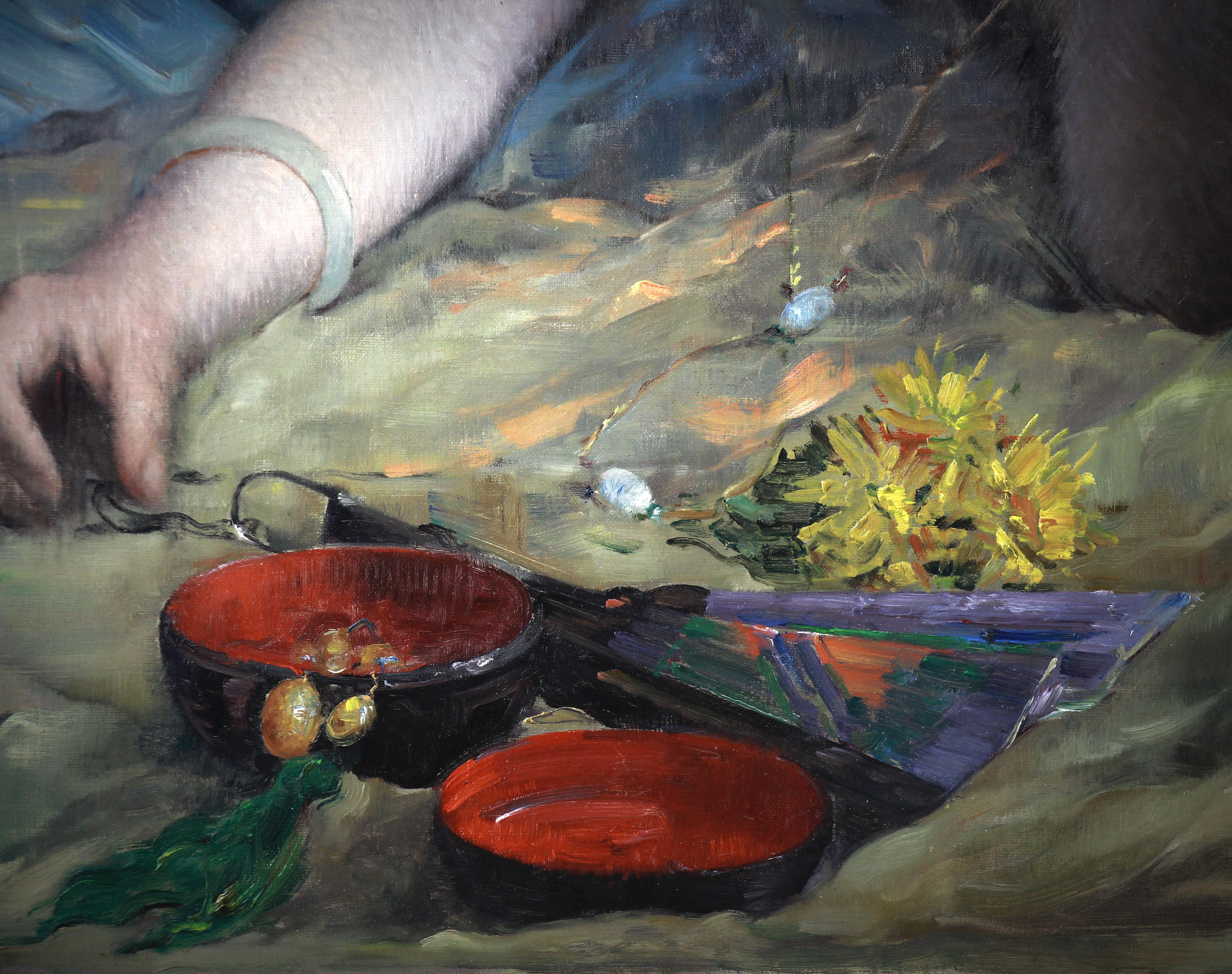 Ölgemälde auf Leinwand „Nackt mit Fächern“ Attribution Henri-camille Danger (1857-1937) (Gold), Nude Painting, von Henri-camille Danger ( 1857-1937 )