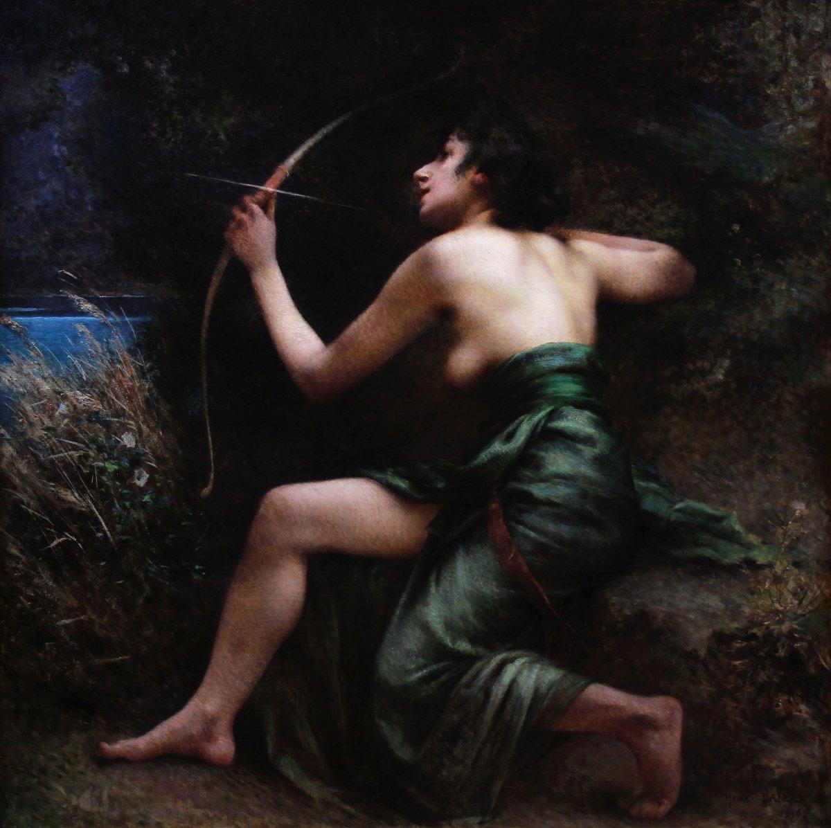 Ölgemälde auf Leinwand „Die Göttin Artemis“ Französische Schule des 19. Jahrhunderts – Painting von Henri-camille Danger ( 1857-1937 )