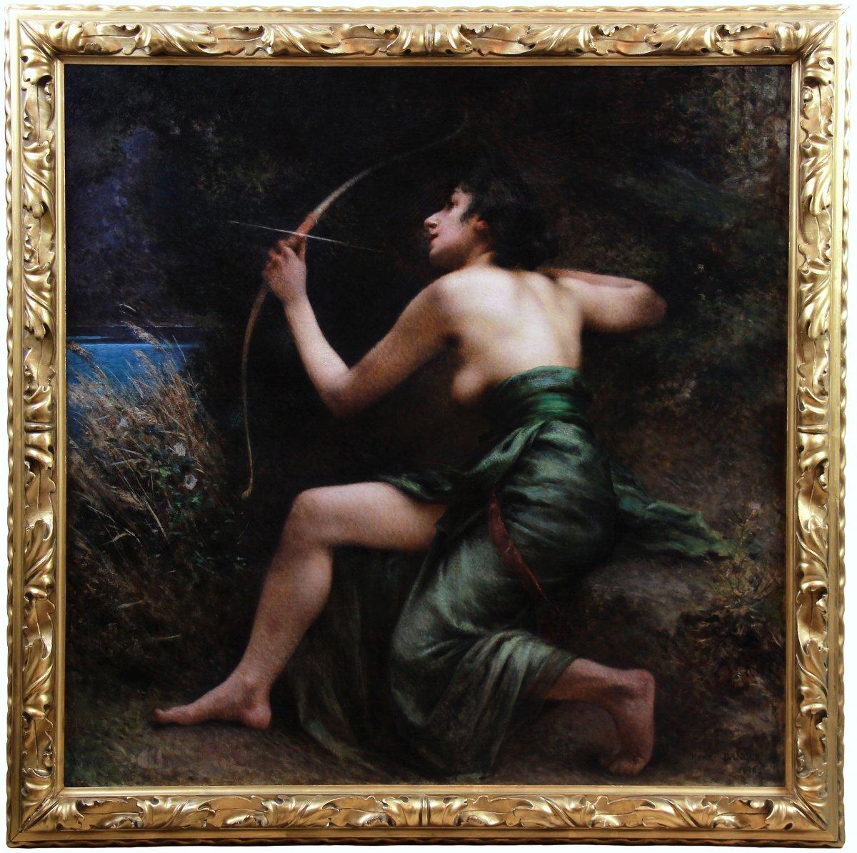 Henri-camille Danger ( 1857-1937 ) Figurative Painting - Oil On Canvas "The Goddess Artemis" 19th Century French school