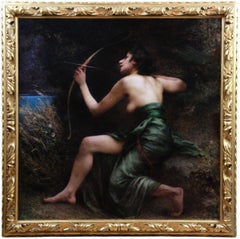 Olio su tela "La dea Artemis" Scuola francese del XIX secolo