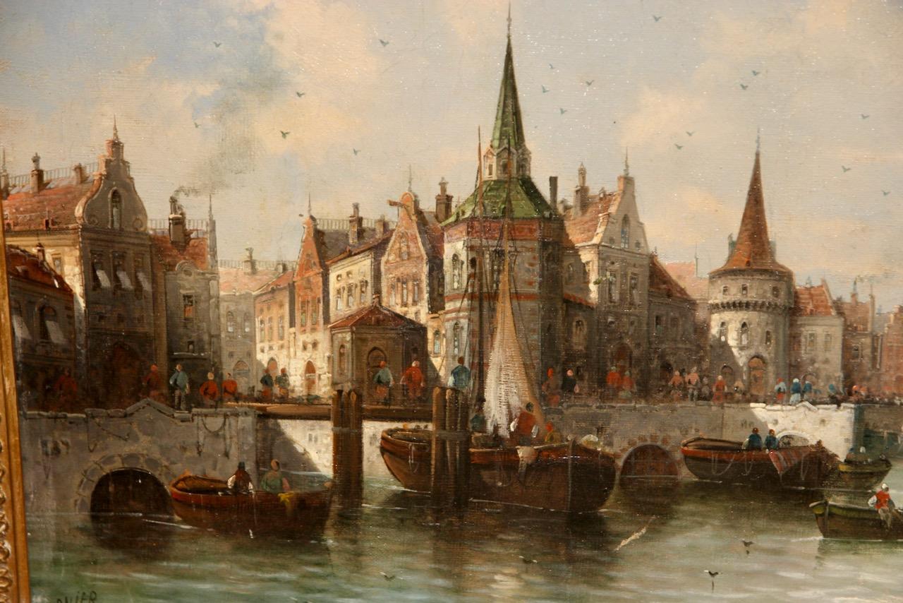 Henri Carnier (Karl Kaufmann), 19th Century, Busy European Harbor View For Sale 1