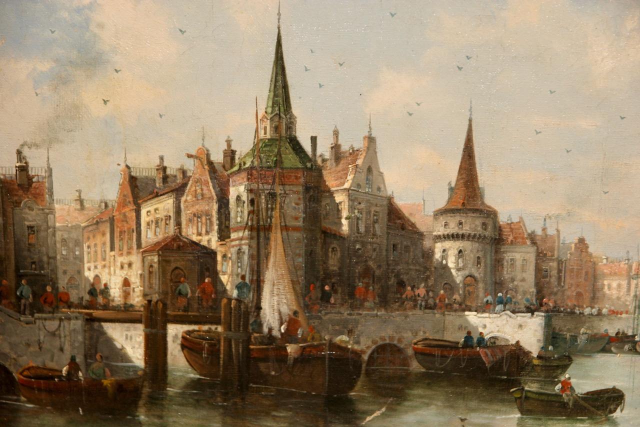 Henri Carnier (Karl Kaufmann), 19th Century, Busy European Harbor View For Sale 2