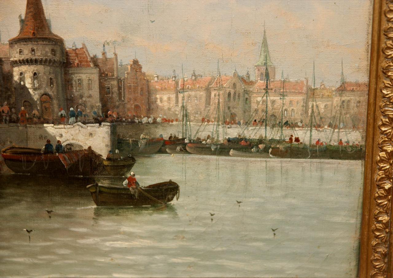 Henri Carnier (Karl Kaufmann), 19th Century, Busy European Harbor View For Sale 3