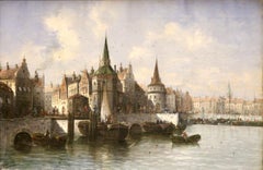 Antique Henri Carnier (Karl Kaufmann), 19th Century, Busy European Harbor View